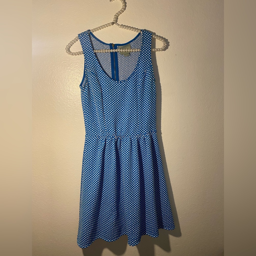 Anthropologie Maeve Caldera Polka Dot Midi Dress Women’s X-Small Stretch Blue